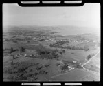 Farmland and grapevines near Te Kauwhata, Waikato Region, including town and Lake Waikare