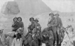 Photograph of six New Zealand soliders sitting two to a camel