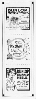 Dunlop Rubber Company :Dunlop motor tyres; Dunlop garden hose; Dunlop rubber heels. [1914]