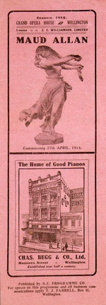 Grand Opera House Wellington. Season 1914. Maud Allan. [Programme cover].