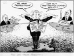 Lodge, Nevile Sidney 1918-1989 :Two-way trade promotion. U.K. Application to join European common market. We want protection! Decreasing imports of British goods by N.Z. U.S.A. Lamb imports. Quota. Threat of decreasing imports of N.Z. goods by U.S.A. Cut out that protectionist policy! 1971.