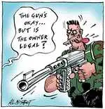 Nisbet, Alistair, 1958- :'The gun's okay... but is the owner legal?' Christchurch Press. ca. 26 August 2002.