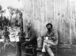 Photograper unknown: Charles Edward Douglas and Andrew Scott at the Karangarua woolshed