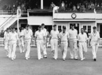 New Zealand cricket team taking the field in the 1956 test against the West Indies, at Auckland