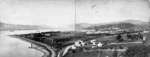 Panorama of Thorndon and the Wellington Harbour, looking south, showing Thorndon Quay and Tinakori Road
