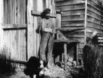 Harper, Arthur Paul, 1865-1955: Charles Douglas and dog Betsey Jane, at the Karangarua