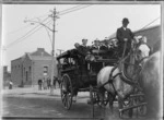 French sailors from warship 'Kersaint' travelling in a horse-drawn carriage, Moorhouse Avenue, Christchurch