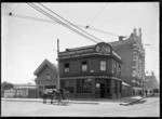 New Zealand Government Tourist Office, Cathedral Square, Christchurch, showing horse drawn carriage outside building