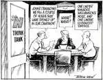 "John's demanding we fill a couple of holes that have opened up in our campaign!" "Where? Where?" "One under Maurice Williamson's nose, and one under Lockwood Smith's." 'National Think Tank.' 24 October, 2008.