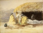 [Oliver, Richard Aldworth] 1811-1889 :[Te Rangihaeata and family outside a whare, Kapiti Coast. 1850 or 1851?]