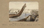 Pearse, John, 1808-1882 :Study of canoes. Maories taking kumaras (sweet potatoes) to market. [Wellington Harbour? Between 1854 and 1856]