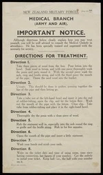 Eph-C-WAR-WII-1939-01: New Zealand Army :New Zealand Military Forces, Medical Branch (Army and Air). Important notice. Directions for treatment. Form N.Z. WAR 707. 200/11/39. Forms 707/1 [1939]
