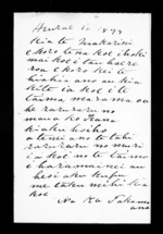 Letter from Takamoana to McLean - 1 page, related to Karaitiana Takamoana, Hawke's Bay Region and Ngati Kahungunu, from Inward letters in Maori