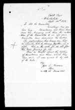 Letter from Te Kemara and Committee to Committee (Translation) - 1 page, related to Kemara Manutahi, Whakataki Valley and Ngati Kahungunu ki Wairarapa, from Inward letters in Maori