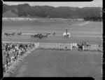 Wellington Cup Day horse racing at Trentham, Upper Hutt, Wellington Region, featuring the end of a race and including the crowd