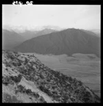 Looking from Grasmere Station, near Cass, Canterbury, towards peaks and the Waimakariri River