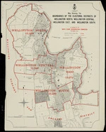 Map showing the boundaries of the electoral districts of Wellington North, Wellington Central, Wellington East and Wellington South as defined by the North Island Representation Commission, September, 1911. Colour accurate digital copy photographed by Alexander Turnbull Library