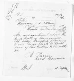 1 page written 7 Aug 1874 by Robert Reid Parris in Hawera to Sir Donald McLean, from Native Minister and Minister of Colonial Defence - Inward telegrams