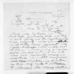 2 pages written 11 Oct 1870 by Samuel Locke in Napier City to Sir Donald McLean in Wellington, from Native Minister and Minister of Colonial Defence - Inward telegrams