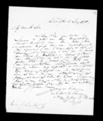 1 page written 8 Jul 1850 by Robert Roger Strang in Wellington to Sir Donald McLean, from Family correspondence - Robert Strang (father-in-law)