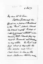 3 pages written 6 Oct 1873 by Sir James Fergusson in New Zealand to Sir Donald McLean, from Inward letters - Sir James Fergusson (Governor)