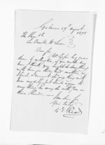 1 page written 27 Aug 1875 by George Edward Read in Gisborne to Sir Donald McLean, from Inward letters -  G E Read