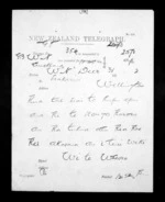 1 page written 31 Dec 1872 by an unknown author in Auckland City to Sir Donald McLean in Wellington, from Native Minister - Inward telegrams