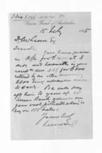 2 pages written 15 Feb 1865 by John Gibson Kinross to Sir Donald McLean, from Inward letters -  John G Kinross