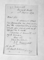 1 page written 11 Oct 1876 by David C Maunsell to Sir Donald McLean, from Inward letters - Surnames, Mau - Mer