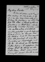 3 pages written 16 Feb 1875 by Sir Robert Donald Douglas Maclean in Wellington to Sir Donald McLean, from Inward family correspondence - Douglas Maclean (son)