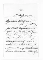 4 pages written 1 Feb 1870 by J B Brathwaite to Sir Donald McLean, from Inward letters - Surnames, Bra - Bro
