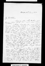 3 pages written 30 Jan 1854 by Robert Roger Strang in Wellington to Sir Donald McLean, from Family correspondence - Robert Strang (father-in-law)