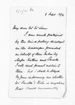 2 pages written 8 Sep 1874 by Sir James Fergusson to Sir Donald McLean, from Inward letters - Sir James Fergusson (Governor)