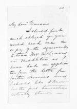 2 pages written 14 Oct 1872 by Sir Donald McLean to Thomas Smith Duncan, from Outward drafts and fragments