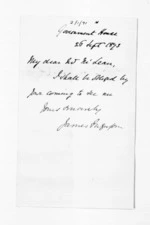 1 page written 26 Sep 1873 by Sir James Fergusson to Sir Donald McLean, from Inward letters - Sir James Fergusson (Governor)