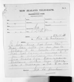1 page to Sir Donald McLean, from Native Minister and Minister of Colonial Defence - Inward telegrams