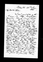 2 pages written 26 Jul 1861 by Robert Roger Strang in Wellington to Sir Donald McLean, from Family correspondence - Robert Strang (father-in-law)