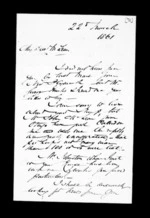 3 pages written 22 Mar 1861 by Robert Roger Strang to Sir Donald McLean, from Family correspondence - Robert Strang (father-in-law)