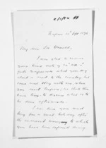 3 pages written 12 Sep 1876 by Donald Gollan in Napier City to Sir Donald McLean, from Inward letters - Donald Gollan