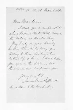 1 page written 1 Mar 1864 by James Edward FitzGerald in Christchurch City to Sir Donald McLean, from Inward letters - J E FitzGerald