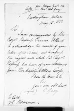 2 pages written 15 May 1852 by John C Gray, from Minister of Colonial Defence - Administration of colonial defence