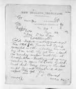 1 page written 23 Mar 1872 by John Davies Ormond in Napier City to Sir Donald McLean in Wellington, from Native Minister and Minister of Colonial Defence - Inward telegrams