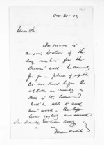 2 pages written 21 Oct 1874 by George Thomas Fannin to Sir Donald McLean, from Inward letters - G T Fannin