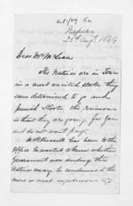 3 pages written 20 Aug 1869 by Edward Lister Green in Napier City to Sir Donald McLean, from Inward letters - Edward L Green