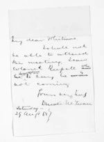 1 page written 29 Aug 1868 by Sir Donald McLean to Sir George Stoddart Whitmore, from Outward drafts and fragments