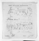 1 page written 14 Oct 1871 by an unknown author in Otaki to Sir Donald McLean in Wellington, from Native Minister and Minister of Colonial Defence - Inward telegrams