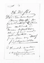 1 page written 26 Feb 1861 by Sir James Edward Alexander to Sir Donald McLean, from Inward letters - Sir J E Alexander