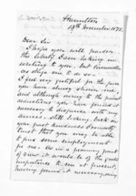 2 pages written 13 Nov 1872 by T Dawson in Hamilton City, from Inward letters - Surnames, Dav - Dei