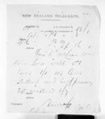 2 pages written 16 Sep 1871 by John Gibson Kinross to Sir Donald McLean, from Native Minister and Minister of Colonial Defence - Inward telegrams