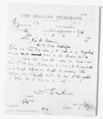 1 page written 18 Feb 1874 by Francis Edwards Hamlin in Maketu to Sir Donald McLean in Wellington, from Native Minister and Minister of Colonial Defence - Inward telegrams